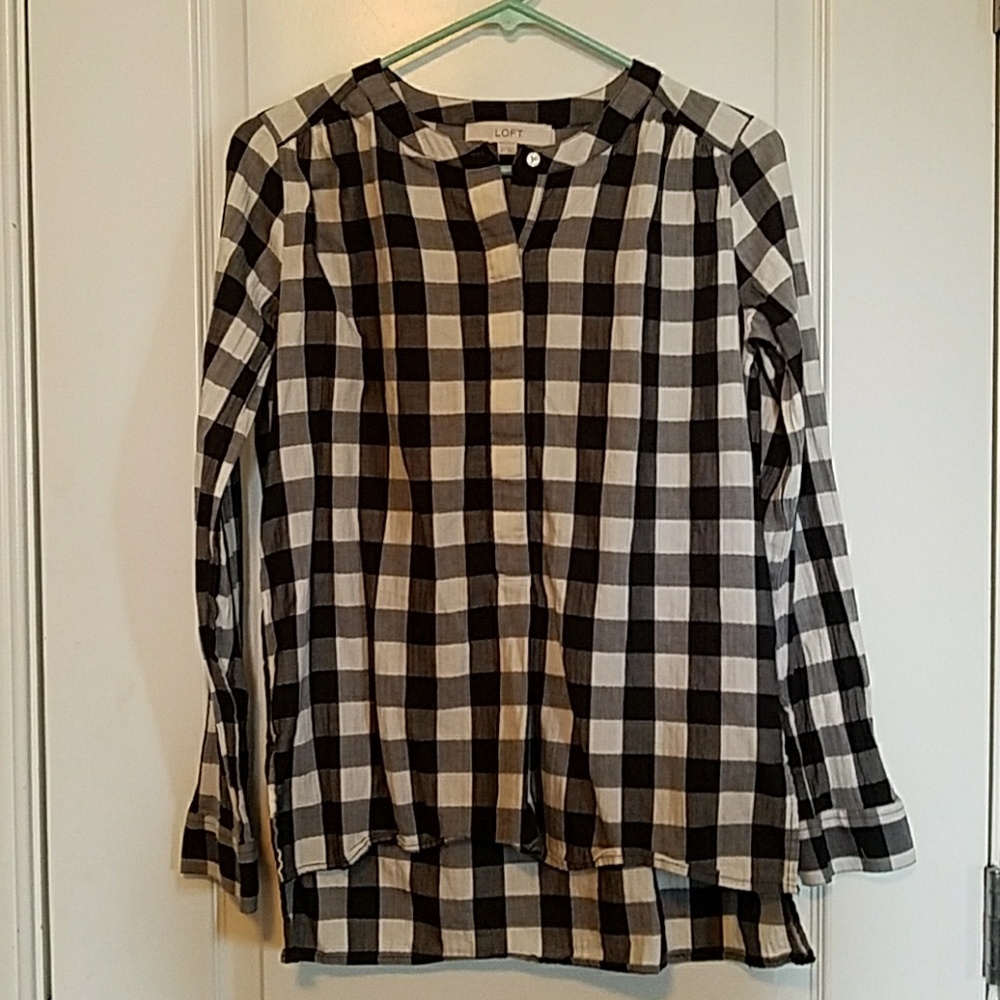 LOFT black & white buffalo check shirt